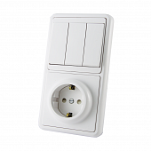 Купить Блок TDM Electric БКВР комбинированный, 3 клавиши, выключатель 10 А, розетка 16 А, 230 В, с/з и шторками, IP20, белый по низкой цене
