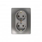 Купить Розетка двойная Schneider Electric Глосса с заземлением платина по низкой цене