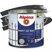 Купить Эмаль Alpina Direkt auf Rost по ржавчине гладкая RAL 9005 черная 0,75 л по низкой цене