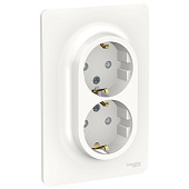 Купить Розетка Schneider Electric Unica New NU206718 двухместная с заземлением и защитными шторками белая по низкой цене