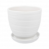 Купить Горшок керамический Рельеф с поддоном D17,5 см белый по низкой цене
