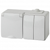 Купить Выключатель двухклавишный + розетка Эра Эксперт с заземлением серый по низкой цене