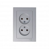 Купить Розетка двойная Schneider Electric Атлас Дизайн без заземления с рамкой алюминий по низкой цене