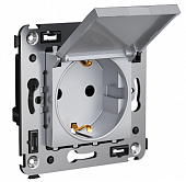 Купить Розетка DKC 4404013 Avanti 2P+E одноместная с заземлением и защитными шторками с крышкой Закаленная сталь по низкой цене