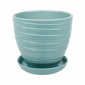 Купить Горшок керамический Рельеф с поддоном D17,5 см голубой по низкой цене