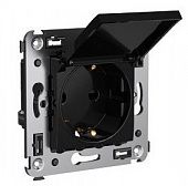 Купить Розетка DKC 4402013 Avanti 2P+E одноместная с заземлением и защитными шторками с крышкой Черный квадрат по низкой цене