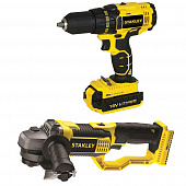 Купить Набор STANLEY 18 В аккумуляторный шуруповерт SCD20S2K + аккумуляторная угловая шлифмашина STSC1840 по низкой цене