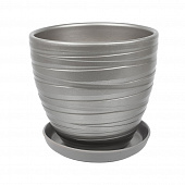 Купить Горшок керамический Рельеф с поддоном D17,5 см металлик по низкой цене