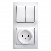 Купить Выключатель двухклавишный + розетка Schneider Electric Глосса с рамкой без заземления белый по низкой цене