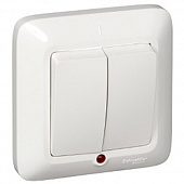 Купить Выключатель Schneider Electric Прима S56-039-B двухклавишный с индикатором белый по низкой цене