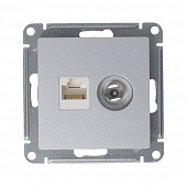 Купить Розетка компьютерная + телевизионная Schneider Electric Атлас Дизайн без рамки алюминий по низкой цене