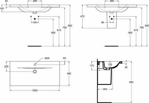 Купить Раковина Ideal Standard Connect Vanity E812601 1000x490 мм по низкой цене