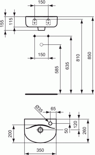 Купить Раковина Ideal Standard Connect Arc E791501 подвесная смеситель справа 350x265 мм по низкой цене