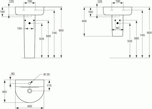 Купить Раковина Ideal Standard Connect Arc E796801 подвесная 450x360 мм по низкой цене