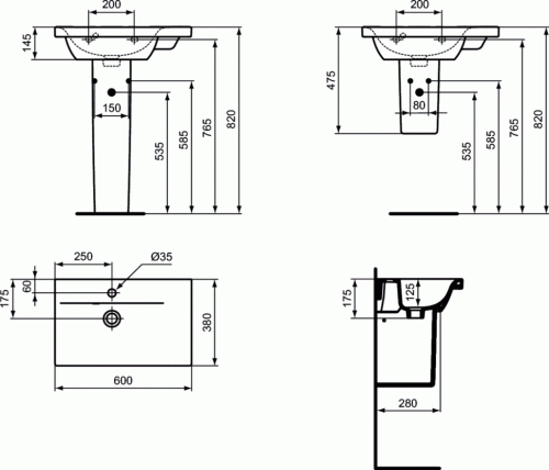 Купить Раковина Ideal Standard Connect Space E136601 600x380 мм по низкой цене