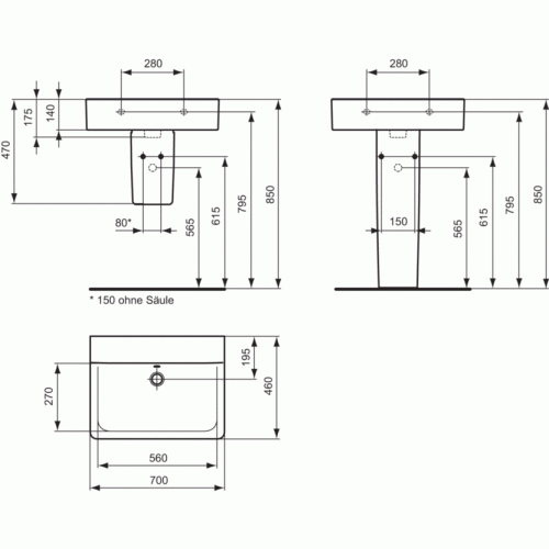 Купить Раковина Ideal Standard Connect Cube E810801 700x460 мм по низкой цене