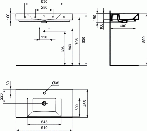 Купить Раковина Ideal Standard Strada K078901 накладная 910x455 мм по низкой цене