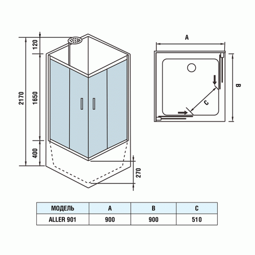 Купить Душевая кабина Weltwasser WW500 Aller 901 900х900х2170 мм по низкой цене
