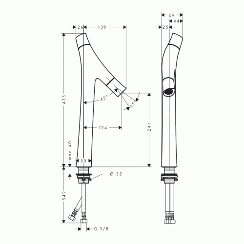 Купить Смеситель для раковины 435мм Hansgrohe Axor Starck Organic 12013000 по низкой цене