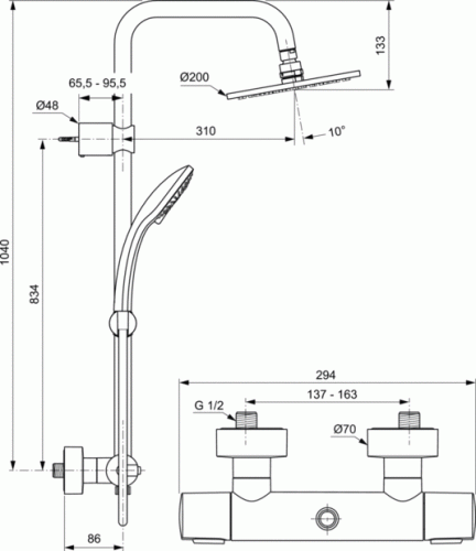 Купить Стойка Ideal Standard Idealrain Soft A5686AA душевая по низкой цене