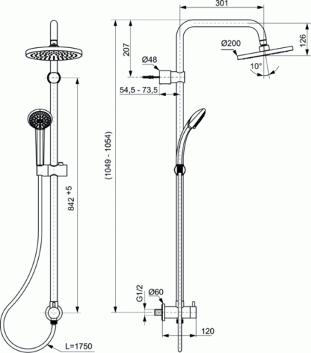 Купить Стойка Ideal Standard Idealrain Soft A5689AA душевая по низкой цене