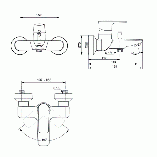 Купить Смеситель Ideal Standard Connect Blue для ванны A7033AA по низкой цене