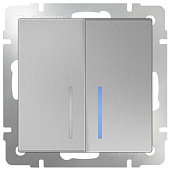 Купить Выключатель Werkel WL06-SW-2G-2W-LED двухклавишный проходной с индикатором серебряный по низкой цене