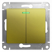 Купить Выключатель Schneider Electric Glossa GSL001053 двухклавишный с индикатором фисташковый по низкой цене