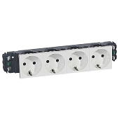 Купить Розетка Legrand Mosaic 077404 четырехместная с заземлением и защитными шторками белый по низкой цене