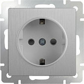 Купить Розетка Werkel WL09-SKGS-01-IP44 одноместная с заземлением и защитными шторкам серебряный рифленый по низкой цене