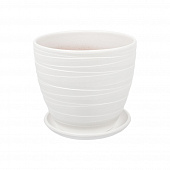 Купить Горшок керамический Рельеф с поддоном D13,5 см белый по низкой цене