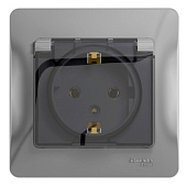 Купить Розетка Schneider Electric Glossa GSL000346 одноместная с заземлением и защитными шторками с крышкой алюминий по низкой цене