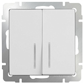 Купить Выключатель Werkel WL01-SW-2G-2W-LED двухклавишный проходной с индикатором белый по низкой цене