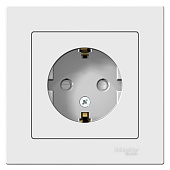 Купить Розетка Schneider Electric AtlasDesign ATN000144 одноместная с заземлением и защитными шторками белая по низкой цене