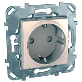 Купить Розетка Schneider Electric Unica MGU5.037.25ZD одноместная с заземлением и защитными шторками бежевый по низкой цене