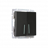 Купить Выключатель двухклавишный Smartbuy Нептун с подсветкой без рамки черный по низкой цене