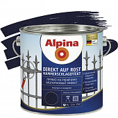 Купить Эмаль Alpina Direkt auf Rost по ржавчине молотковая синяя 0,75 л по низкой цене