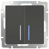 Купить Выключатель Werkel WL07-SW-2G-2W-LED двухклавишный проходной с индикатором серо-коричневый по низкой цене