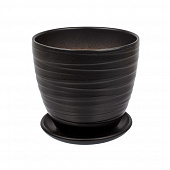 Купить Горшок керамический Рельеф с поддоном D13,5 см черный по низкой цене