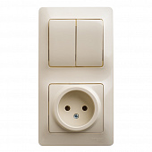 Купить Выключатель двухклавишный + розетка Schneider Electric Глосса без заземления с рамкой бежевый по низкой цене