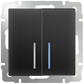 Купить Выключатель Werkel WL08-SW-2G-2W-LED двухклавишный проходной с индикатором черный матовый по низкой цене
