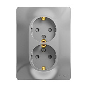 Купить Розетка Schneider Electric Glossa GSL000326 двухместная с заземлением и защитными шторками алюминий по низкой цене