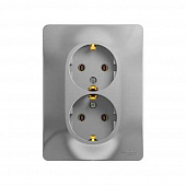 Купить Розетка двойная Schneider Electric Глосса с заземлением алюминий по низкой цене