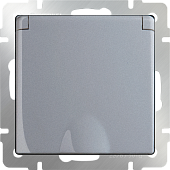 Купить Розетка Werkel WL06-SKGSC-01-IP44 одноместная с заземлением и защитными шторками с крышкой серебряный по низкой цене