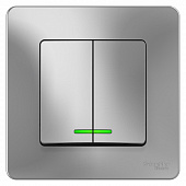 Купить Выключатель Schneider Electric Blanca BLNVS010513 двухклавишный с индикатором алюминий по низкой цене