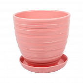 Купить Горшок керамический Рельеф с поддоном D17,5 см розовый по низкой цене