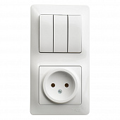 Купить Выключатель трёхклавишный + розетка Schneider Electric Глосса с рамкой без заземления белый по низкой цене