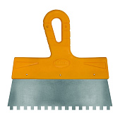 Купить Шпатель Biber МАСТЕР фасадный, нержавеющий, желтая ручка, 150 мм, зубчатый, 6 мм по низкой цене