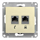 Купить Розетка компьютерная + телефонная Schneider Electric Глосса без рамки бежевая по низкой цене