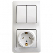 Купить Блок розетки с выключателем Schneider Electric Glossa GSL000174 двухклавишный белый по низкой цене